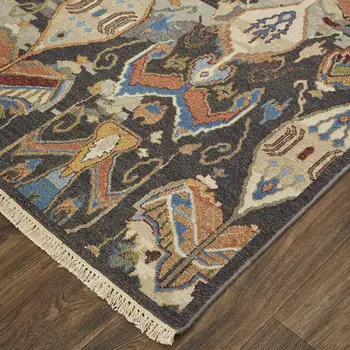 9' X 13' Taupe Tan And Orange Ikat Hand Knotted Area Rug With Fringe