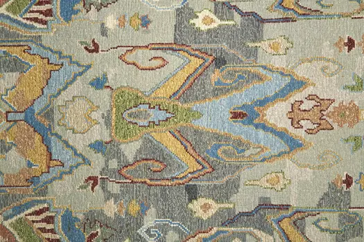 9' X 13' Taupe Tan And Orange Ikat Hand Knotted Area Rug With Fringe