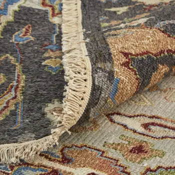 9' X 13' Taupe Tan And Orange Ikat Hand Knotted Area Rug With Fringe