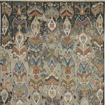 9' X 13' Taupe Tan And Orange Ikat Hand Knotted Area Rug With Fringe