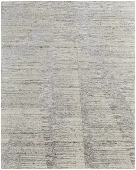 9' X 13' Ivory Taupe And Silver Abstract Hand Knotted Distressed Area Rug