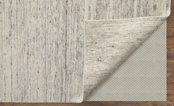 9' X 13' Ivory Taupe And Silver Abstract Hand Knotted Distressed Area Rug