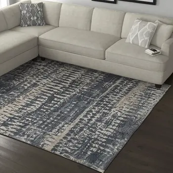 9' X 13' Blue Gray And Tan Abstract Hand Knotted Area Rug