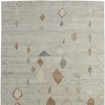 9' X 13' Tan Orange And Gray Moroccan Hand Knotted Area Rug