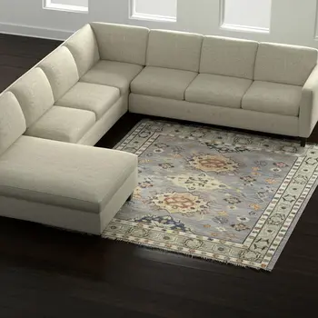 10' X 14' Blue Taupe And Gray Geometric Hand Knotted Area Rug With Fringe