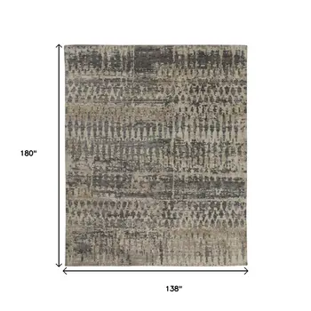 12' X 15' Tan And Taupe Abstract Hand Knotted Area Rug