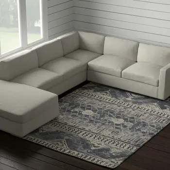 12' X 15' Blue Gray And Ivory Floral Hand Knotted Area Rug