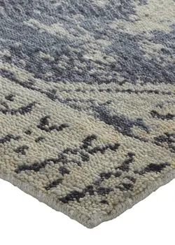 12' X 15' Blue Gray And Ivory Floral Hand Knotted Area Rug