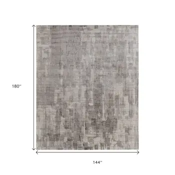 12' X 15' Gray And Ivory Abstract Hand Woven Distressed Area Rug