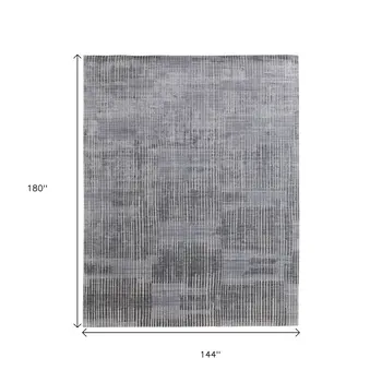 12' X 15' Blue Ivory And Gray Abstract Hand Woven Distressed Area Rug