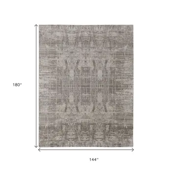 12' X 15' Gray And Ivory Abstract Hand Woven Distressed Area Rug