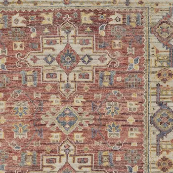 12' X 15' Red Ivory And Gold Oriental Hand Knotted Area Rug With Fringe