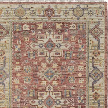 12' X 15' Red Ivory And Gold Oriental Hand Knotted Area Rug With Fringe