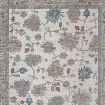 2' X 3' Ivory Brown And Blue Floral Distressed Area Rug
