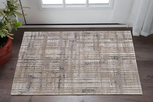 2' X 3' Brown Tan And Ivory Abstract Distressed Area Rug