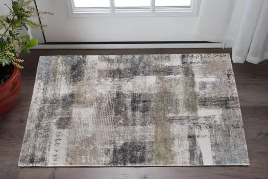 2' X 3' Gray Taupe And Ivory Abstract Distressed Area Rug