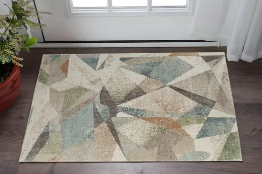 2' X 3' Ivory Blue And Green Checkered Area Rug