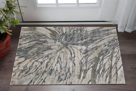 2' X 3' Gray Green And Ivory Abstract Area Rug