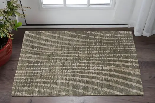 2' X 3' Green And Tan Abstract Area Rug