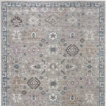 2' X 3' Gray Blue And Taupe Floral Distressed Area Rug