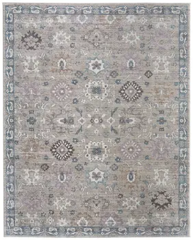2' X 3' Gray Blue And Taupe Floral Distressed Area Rug