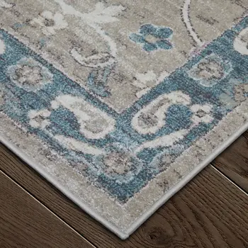 2' X 3' Gray Blue And Taupe Floral Distressed Area Rug