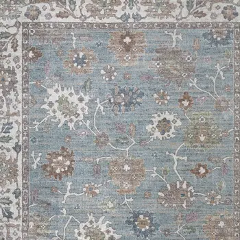 2' X 3' Blue Ivory And Brown Floral Distressed Area Rug
