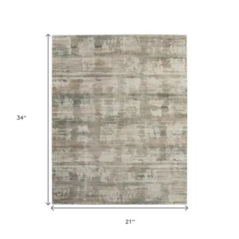 2' X 3' Ivory Gray And Green Abstract Distressed Area Rug
