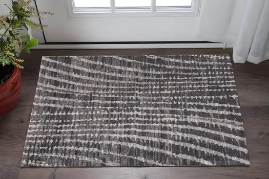 2' X 3' Black Gray And Ivory Abstract Area Rug