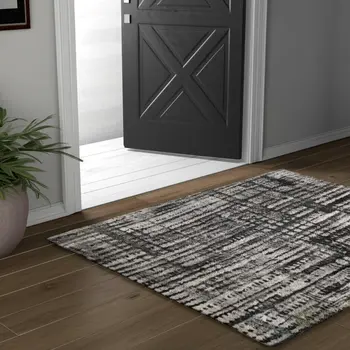 2' X 3' Gray Black And Ivory Abstract Distressed Area Rug