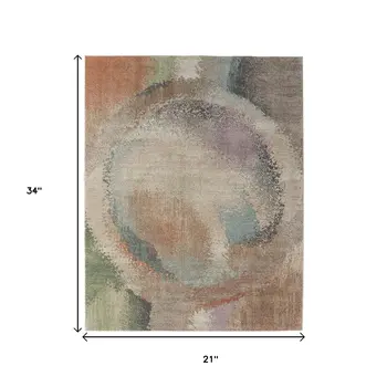 2' X 3' Brown Tan And Blue Abstract Distressed Area Rug