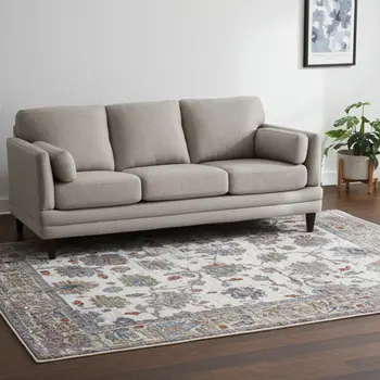 5' X 8' Ivory Brown And Blue Floral Distressed Area Rug