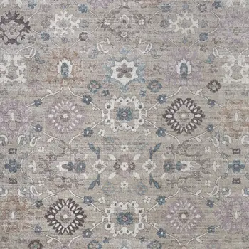 5' X 8' Gray Blue And Taupe Floral Distressed Area Rug