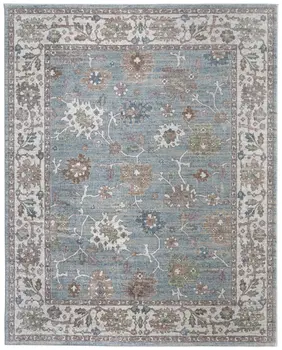5' X 8' Blue Ivory And Brown Floral Distressed Area Rug