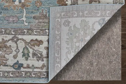 5' X 8' Blue Ivory And Brown Floral Distressed Area Rug