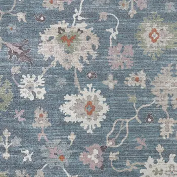 5' X 8' Blue Ivory And Pink Abstract Distressed Area Rug