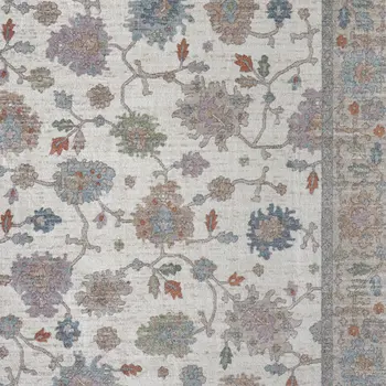 8' X 10' Ivory Brown And Blue Floral Distressed Area Rug