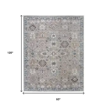 8' X 10' Gray Blue And Taupe Floral Distressed Area Rug