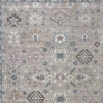 8' X 10' Gray Blue And Taupe Floral Distressed Area Rug