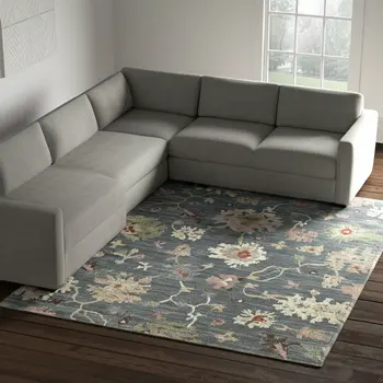 8' X 10' Blue Ivory And Pink Abstract Distressed Area Rug