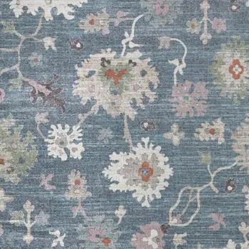 8' X 10' Blue Ivory And Pink Abstract Distressed Area Rug