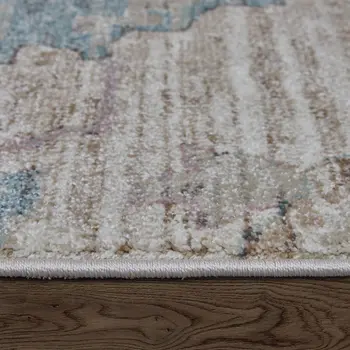8' X 10' Tan Brown And Blue Abstract Distressed Area Rug