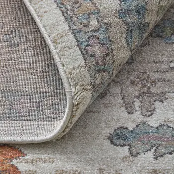 9' X 12' Ivory Brown And Blue Floral Distressed Area Rug