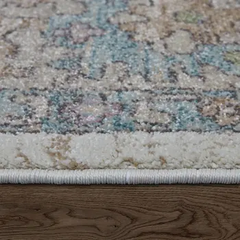 9' X 12' Ivory Brown And Blue Floral Distressed Area Rug