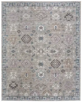 9' X 12' Gray Blue And Taupe Floral Distressed Area Rug