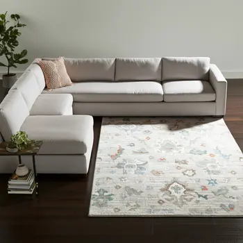 9' X 12' Tan Brown And Blue Abstract Distressed Area Rug