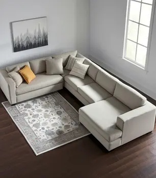 10' X 13' Ivory Brown And Blue Floral Distressed Area Rug