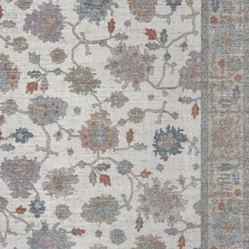10' X 13' Ivory Brown And Blue Floral Distressed Area Rug