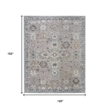 10' X 13' Gray Blue And Taupe Floral Distressed Area Rug