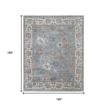 10' X 13' Blue Ivory And Brown Floral Distressed Area Rug